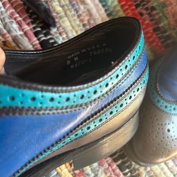 Vintage Men's Blue and Green Leather Oxfords 8M - Picture 11 of 16